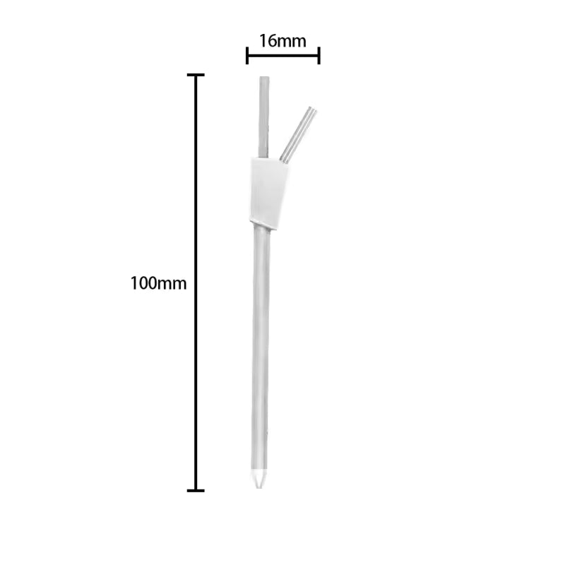 Measurement chart of a white pitot tube with dimensions labeled on a white background