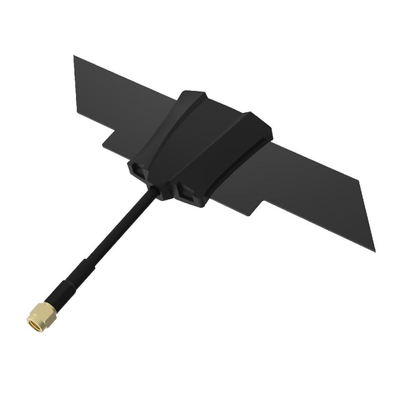 Black antenna with flexible cable on a white background