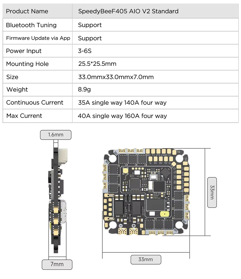 Contrôleur de vol SpeedyBee F405 AIO V2 35-40A double BEC ICM42688 et ESC Bluejay