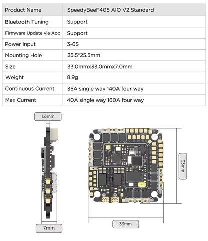 Contrôleur de vol SpeedyBee F405 AIO V2 35-40A double BEC ICM42688 et ESC Bluejay