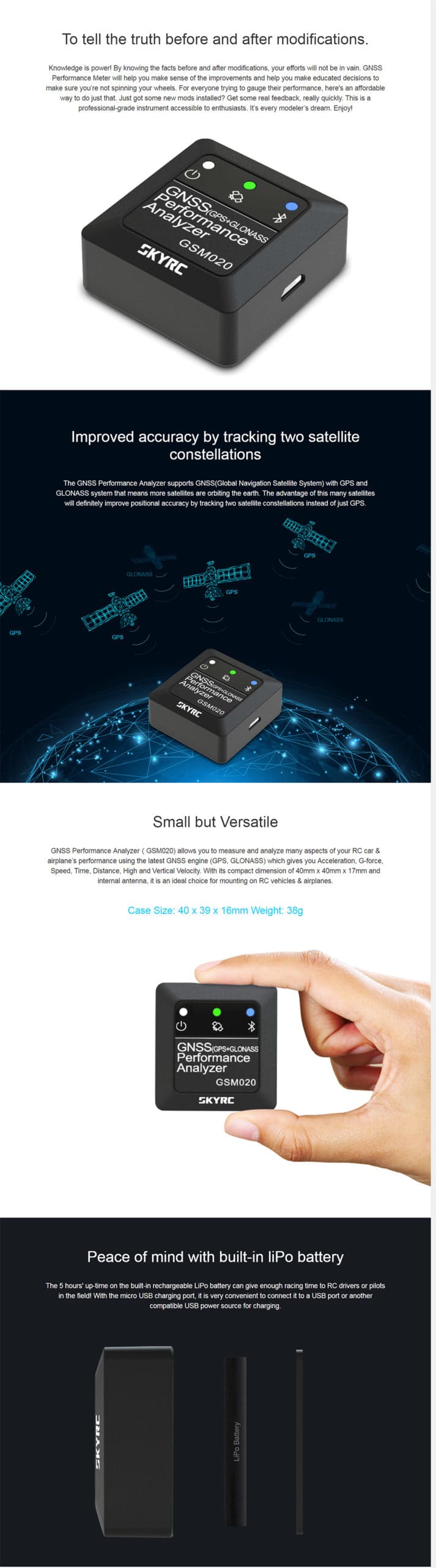 SkyRC GSM020 GNSS Performance Analyzer GPS Speed Meter