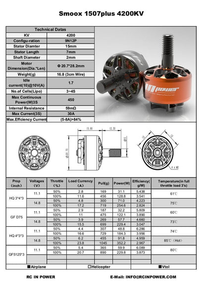 RCinPower Smoox Plus 1507 Motor (2680Kv, 3800Kv) 3-6S