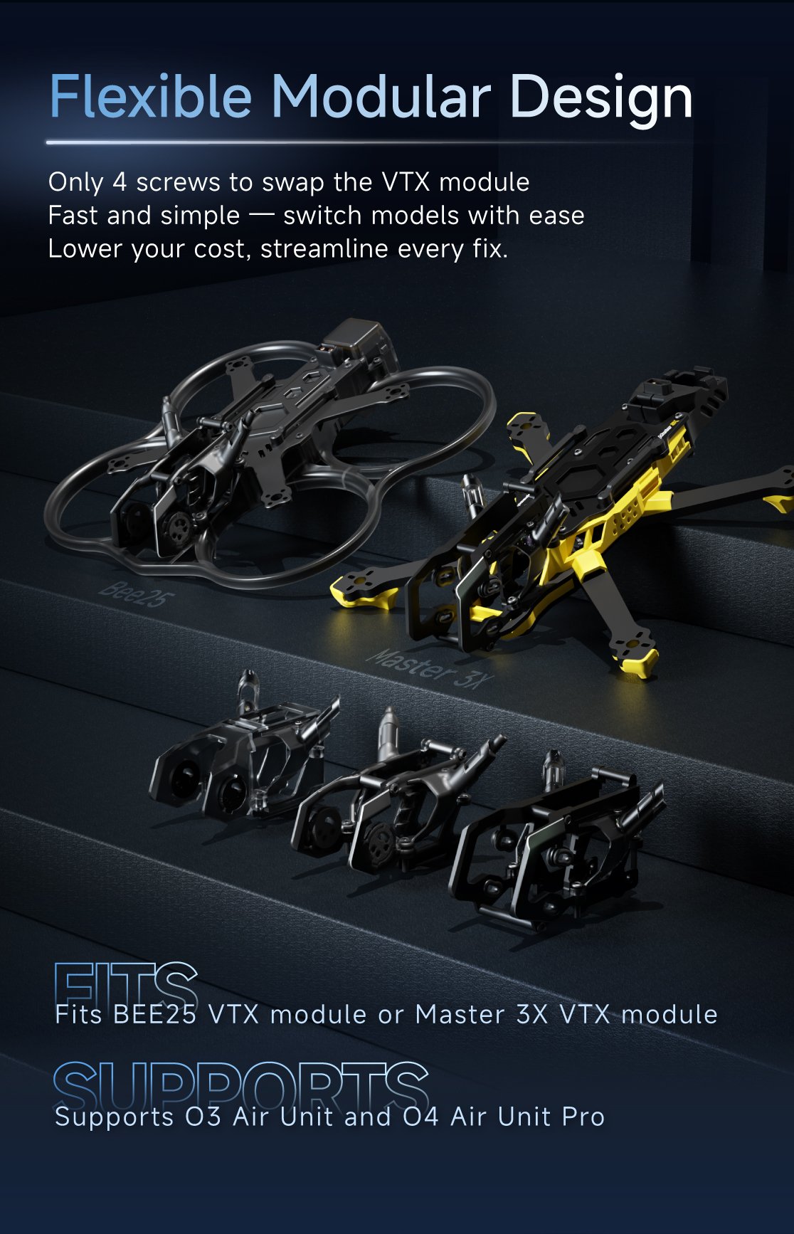 SpeedyBee Master3X Modular Frame (with Injection Moulded Head O3 Compatible)