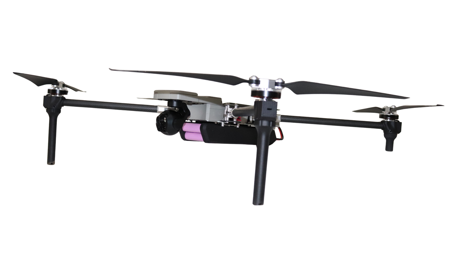 Black drone with propellers on a white background