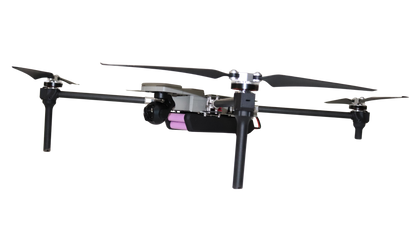 Black drone with propellers on a white background