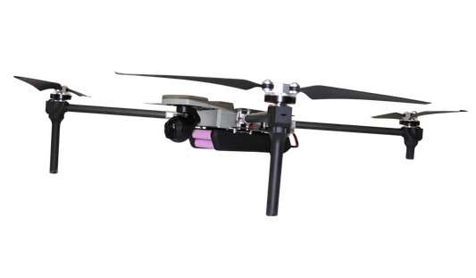 Black drone with propellers on a white background