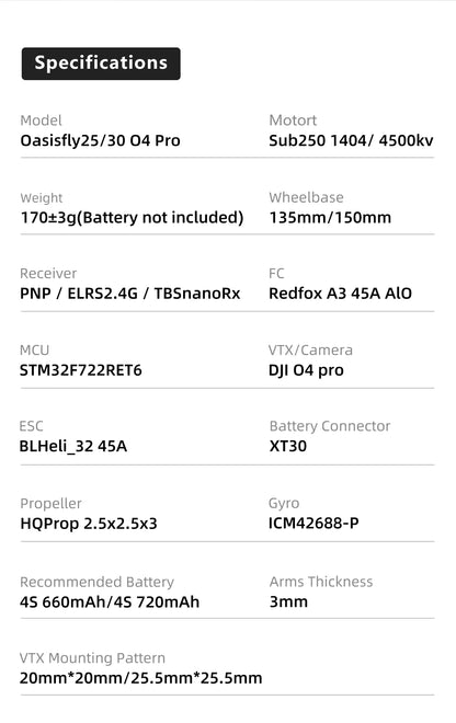 Sub250 Oasisfly30 3 Inches HD O4 Pro Freestyle Quadcopter