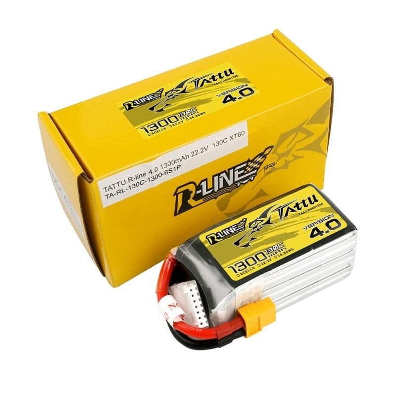 Tattu R-Line Version 4.0 1300mAh 22.2V 130C 6S1P Lipo Battery Pack (XT60)