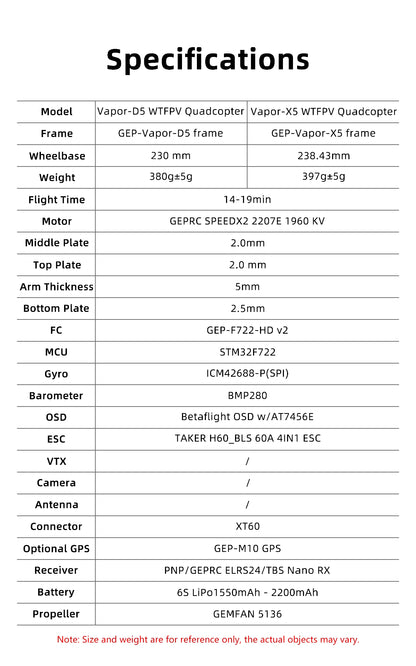 GEPRC Vapor-X5 WTFPV 5" Freestyle Quadcopter (GPS Edition)