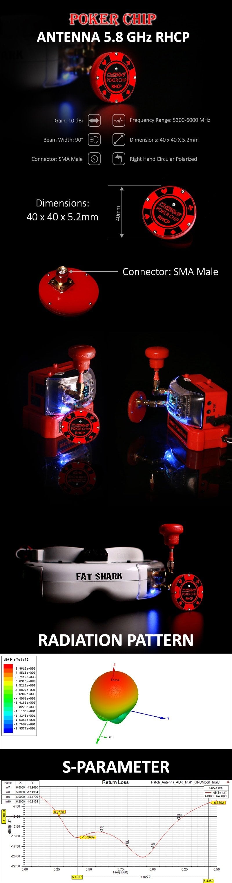 Furious FPV - Poker Chip Antenna (RHCP / LHCP)