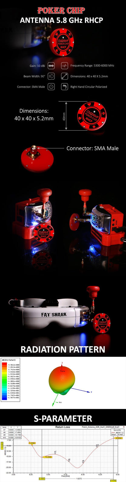 Furious FPV - Poker Chip Antenna (RHCP / LHCP)