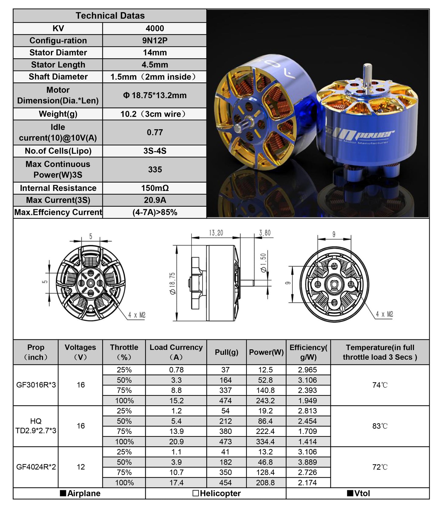 AOS Supernova 1404 4000Kv FPV Drone Motor