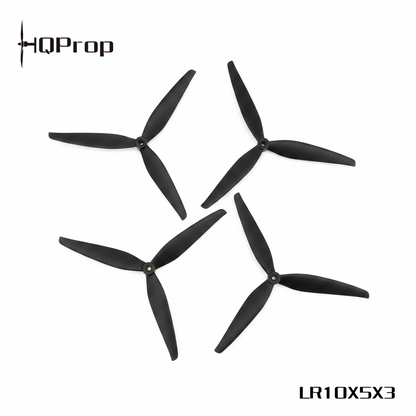 Two black propellers with 'HQProp' branding on a white background
