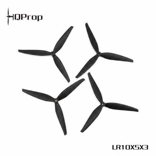 Two black propellers with 'HQProp' branding on a white background
