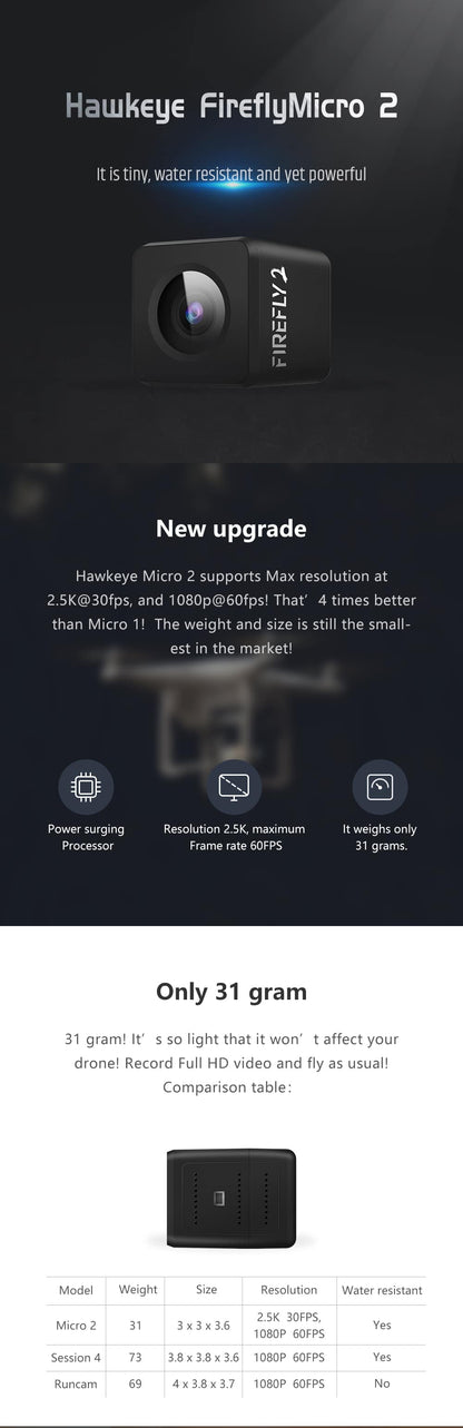 Hawkeye Firefly2 Micro 2.5K Action Camera