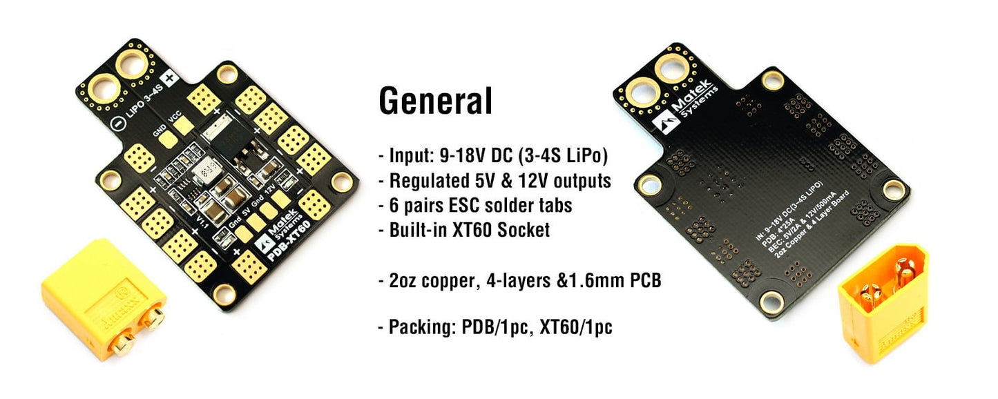 Matek PDB-XT60 w/ BEC 5V & 12V