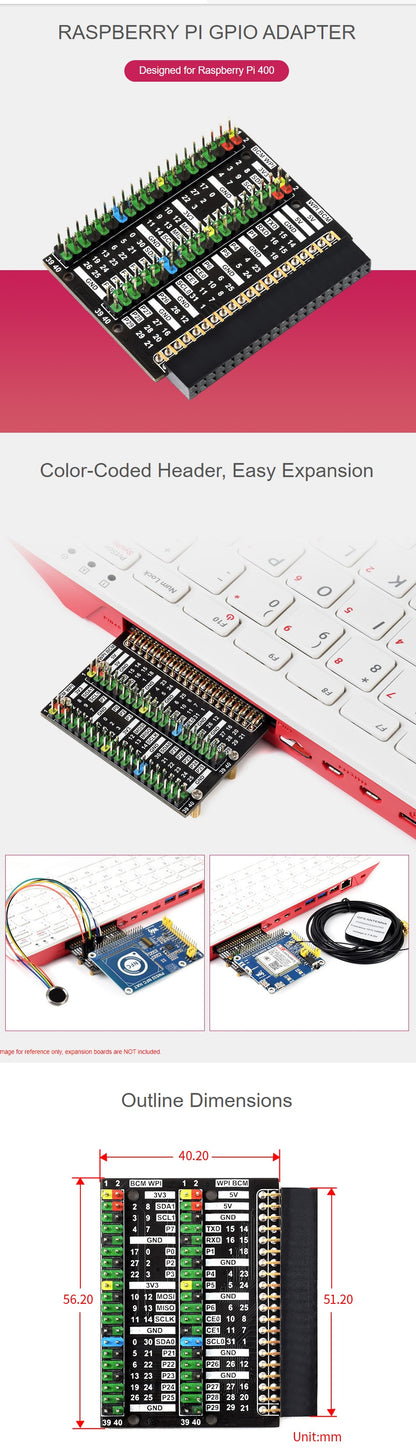 Double GPIO 40PIN Header Adapter for Pi 400