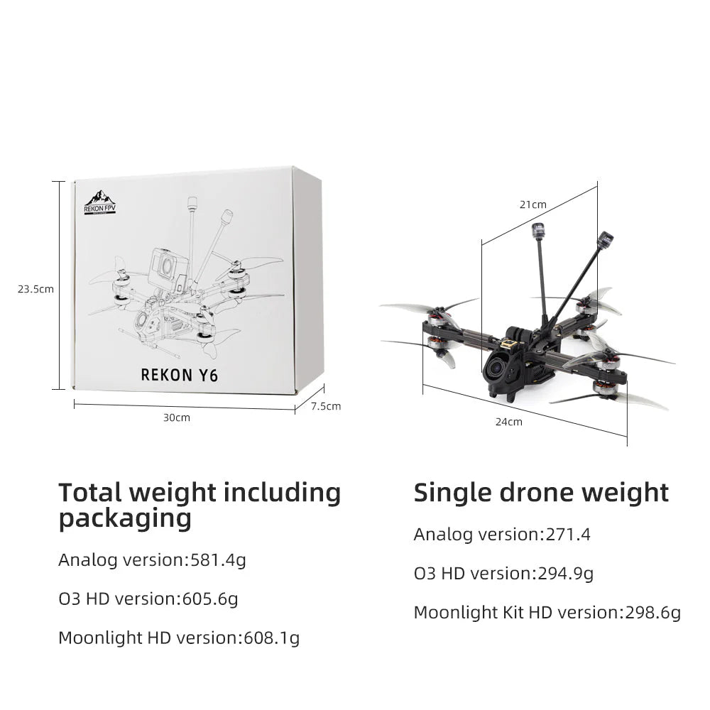 HGLRC Rekon Y6 5 Inch 6S Long Range FPV Drone (Analog / O3 / Moonlight)