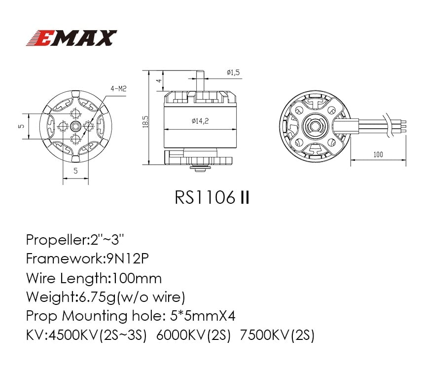 RS 1106 II Micro Brushless Motor (4500Kv, 6000Kv, 7500Kv)