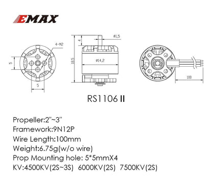 RS 1106 II Micro Brushless Motor (4500Kv, 6000Kv, 7500Kv)
