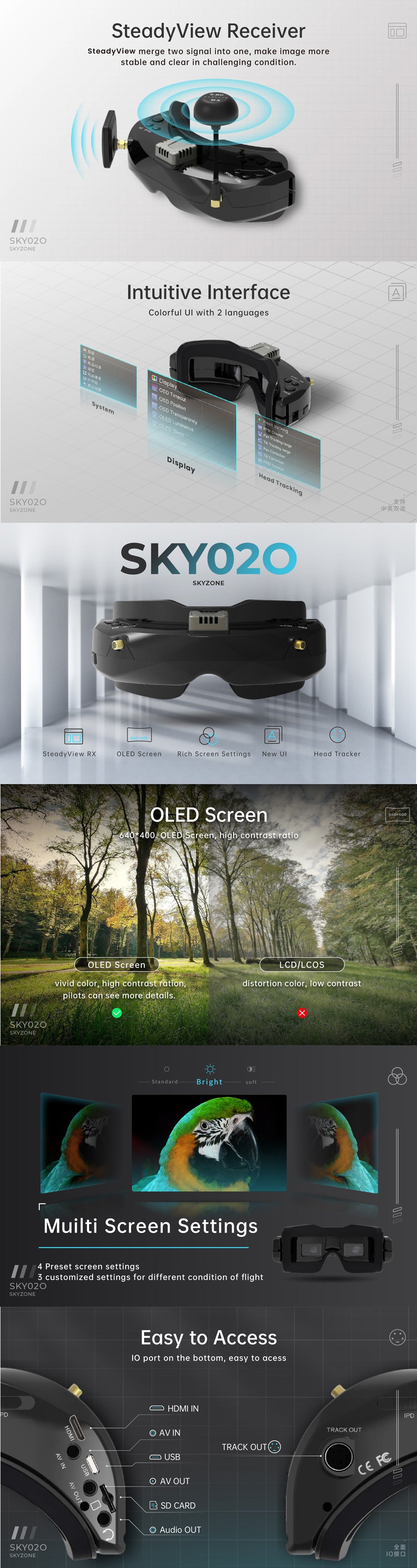 Skyzone SKY02O OLED 5.8GHz FPV Goggles